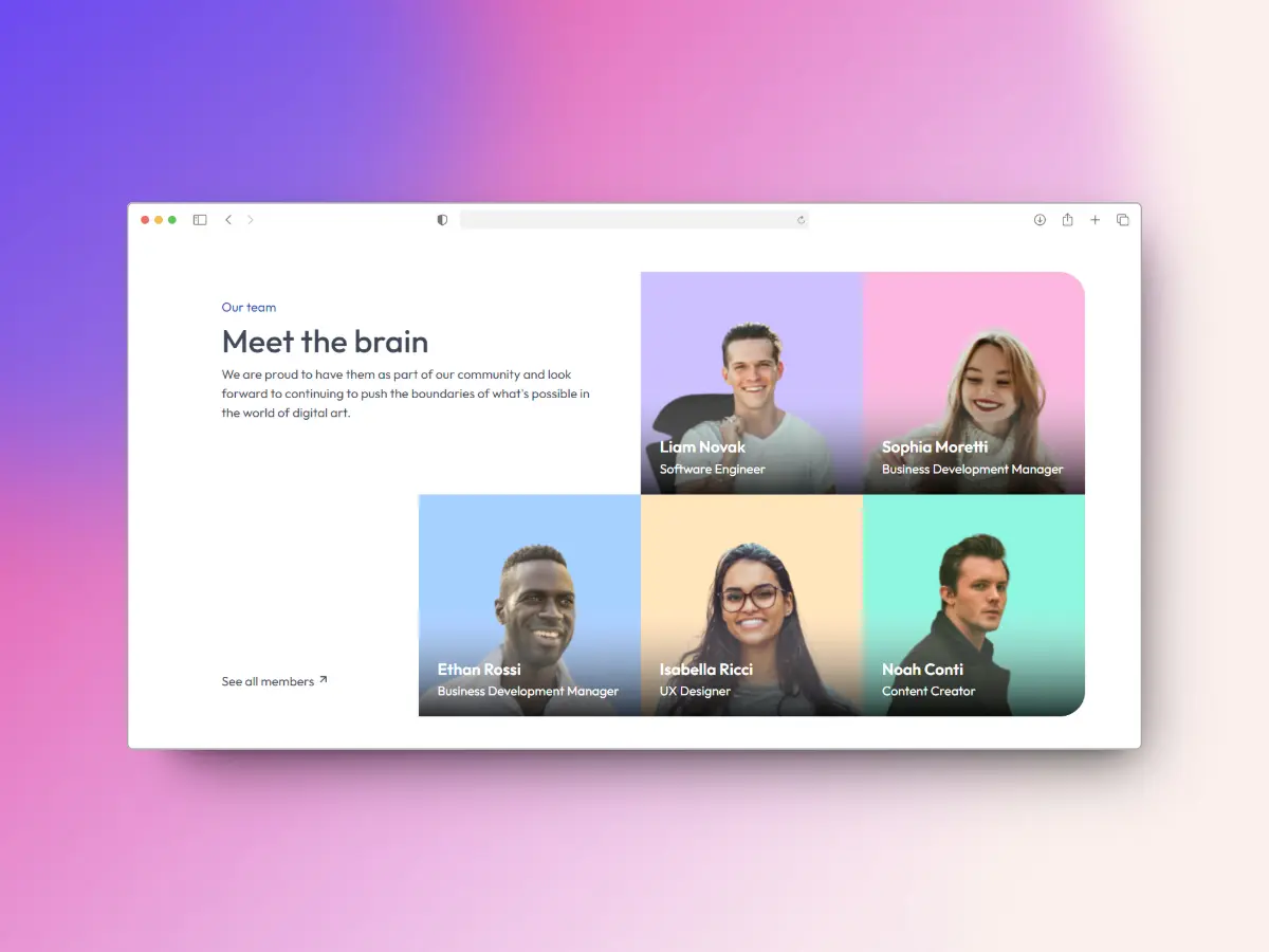 Image of the project Meet the Team Section